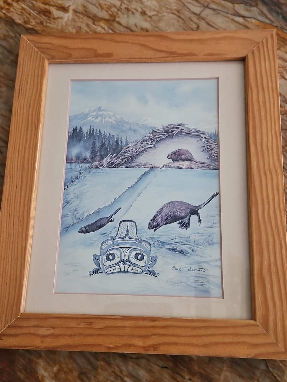 This framed print titled "The Beaver" is artwork by Canadian artist Sue Coleman